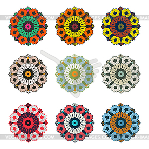 Round colorful flower vintage set - vector image