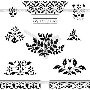 Vector illustration set blooming plant and border flora - vector clipart