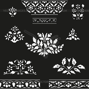 Vector illustration set blooming plant and border flora - vector image