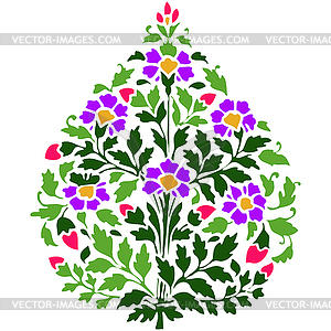 Illustration symmetric flourishes plant with flowers - vector image