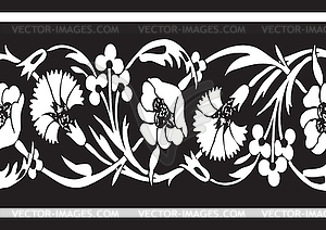 Black and white vintage wildflowers border floral - vector EPS clipart