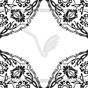 Black and white round floral border corner - vector image