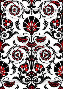 Black and white, red Seamless abstract floral pattern - vector clip art