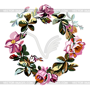 Sketch floral of wreath with roses - vector image