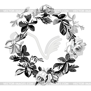 Sketch floral of wreath with roses - vector image