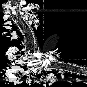 Ribbon background and rose flowers - vector image
