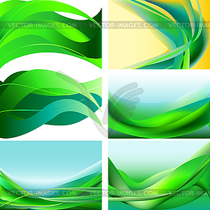 Set of green, blue, yellow waves abstract - vector clipart