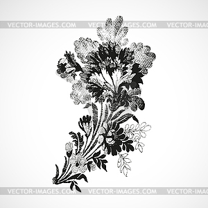 Hand drawn twig with flowers on the diagonal, vintage - vector EPS clipart