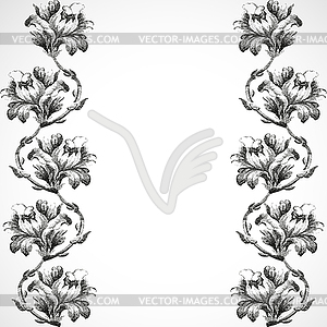 Hand drawn vertical border flowers of lily, vintage - vector clipart