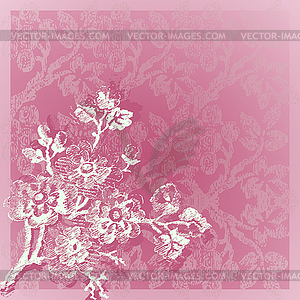 Vintage corner border twig with flowers in the - vector image