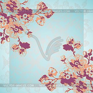 Greeting card vintage with Flowers border corner - vector clip art