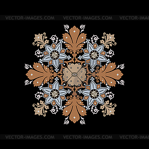 Ethnic flowers bouquet round ornament - vector image