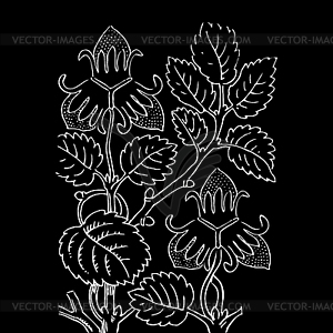 Strawberry bush with berries, contour illustra - vector clip art