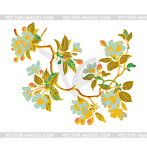 Colorful Botanical branches with leaves and - vector clip art
