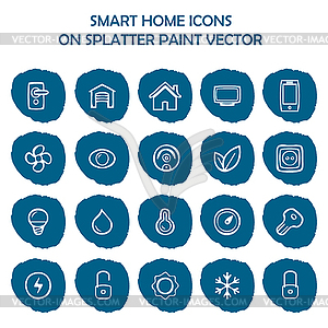 Smart home icons on blue splatter paint. Flat - vector image