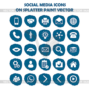 Social media icon set on blue light splatter - vector image