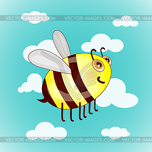 Мультяшный милые пчелы на небо с облаками - клипарт в векторном формате
