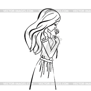 Beautiful romantic girl holds Rose - vector image