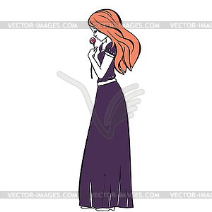 Beautiful romantic girl holds Rose - vector clipart