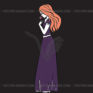 Beautiful romantic girl holds Rose - vector clipart