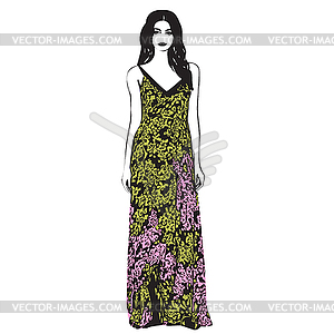 Beautiful young women in fashion long dress. - vector clipart