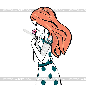 Princess girl in polka dot dress vintage - royalty-free vector clipart