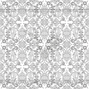 Tile oriental floral seamless doodle, ethnic drawin - vector image