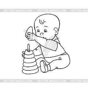 Little lovely baby boy playing with toys. Kid - vector clip art