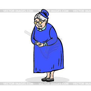 Elderly lady with glasses. Grandmother standing wit - vector clip art