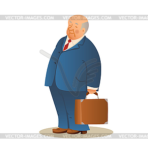 Funny old man with suitcase. Business elderly man, - vector image