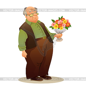 Funny old man with glasses. Elderly man holding - vector clipart
