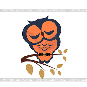 Sleeping owl sitting on branch on background - vector EPS clipart