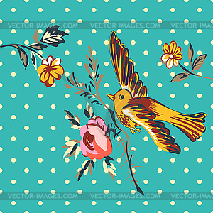 Bird flying with flower roses tropical vintage - vector image