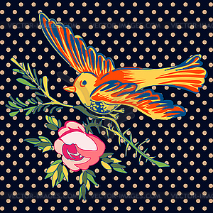 Bird flying with flower roses tropical vintage - vector clipart