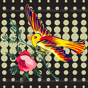 Bird flying with flower roses tropical vintage - vector image