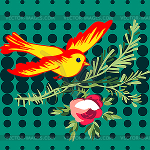 Bird flying with flower roses tropical vintage - vector clip art