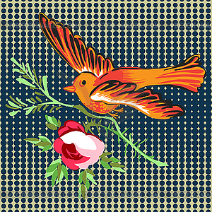 Bird flying with flower roses tropical vintage - vector image