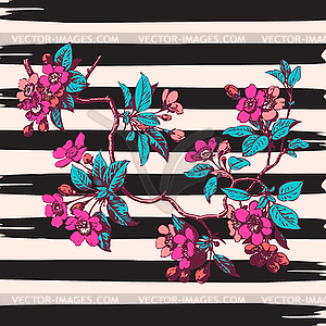 Branch flower roses sakura vintage print on - vector clip art