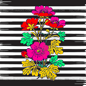 Border frame botanical bush with tropical flowers - vector image