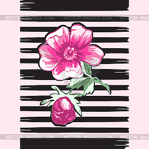 Exotic branch botanical tropical flowers roses prin - vector clip art