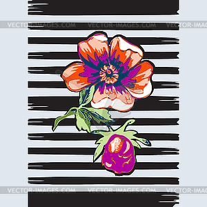 Exotic branch botanical tropical flowers roses prin - vector clipart / vector image