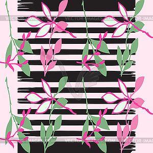 Branch tropical plant print stripes pattern retro - vector clip art