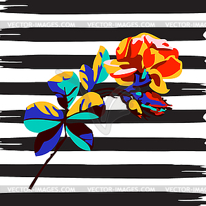 Branch rose tropical print stripes pattern retro - vector image