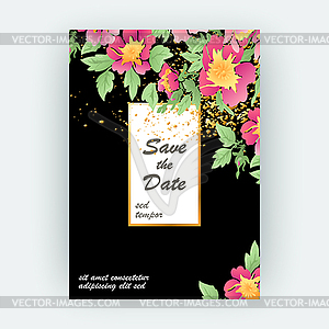 Greeting cards with flower rose wreath leaves with - color vector clipart