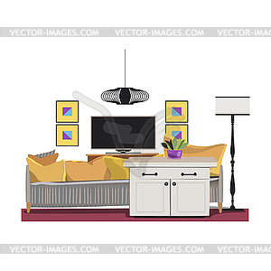 Interior design . Modern yellow living room trendy s - color vector clipart