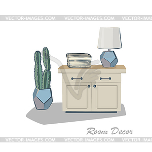 Interior design sketch flat. Modern elements living - vector clip art