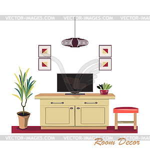 Interior design . Modern red living room trendy styl - vector clipart