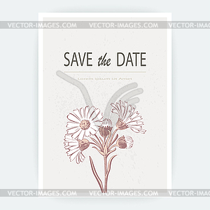 Card with flowers Calendula, Chrysanthemum, - vector image