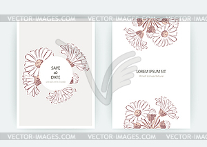 Card with flowers Calendula, Chrysanthemum, - vector clip art