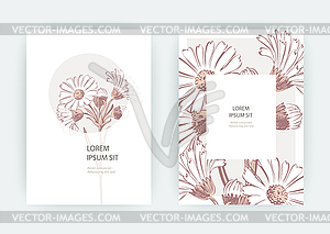 Card with flowers Calendula, Chrysanthemum, - vector clipart / vector image